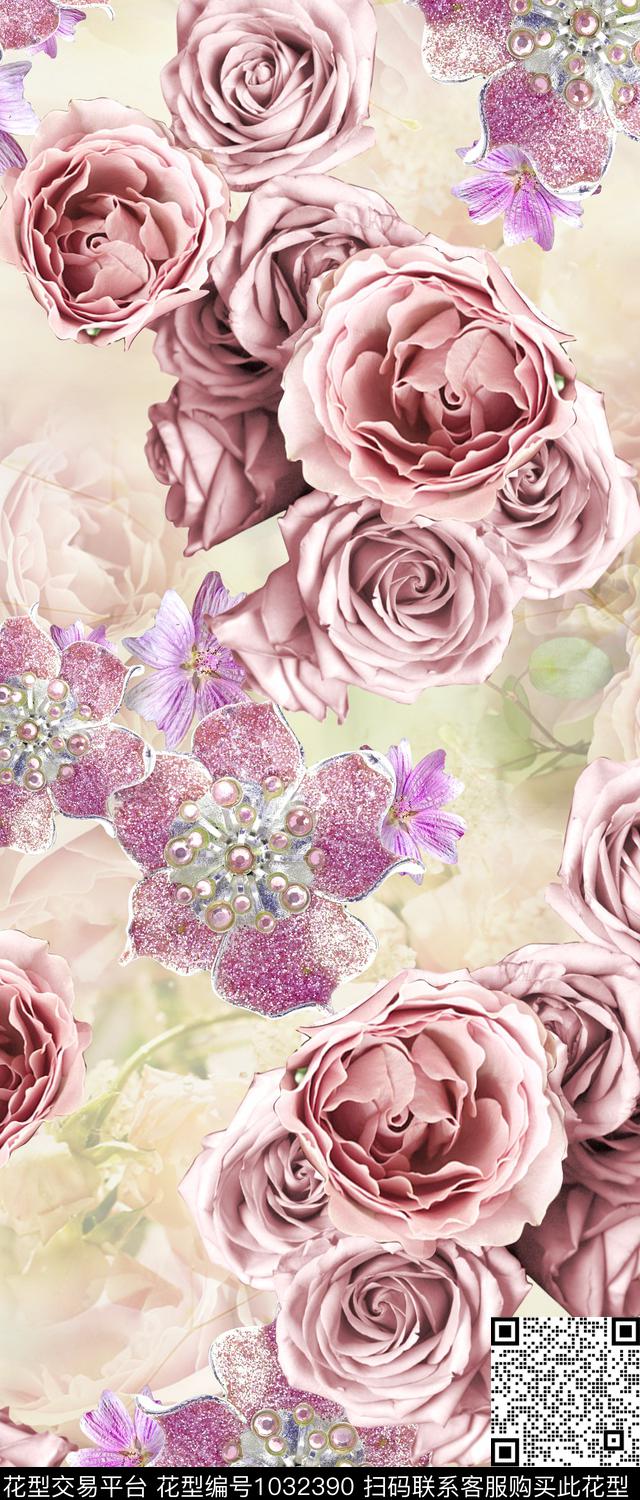 18-1-24.jpg - 1032390 - 数码花型 女装 玫瑰花 - 数码印花花型 － 女装花型设计 － 瓦栏