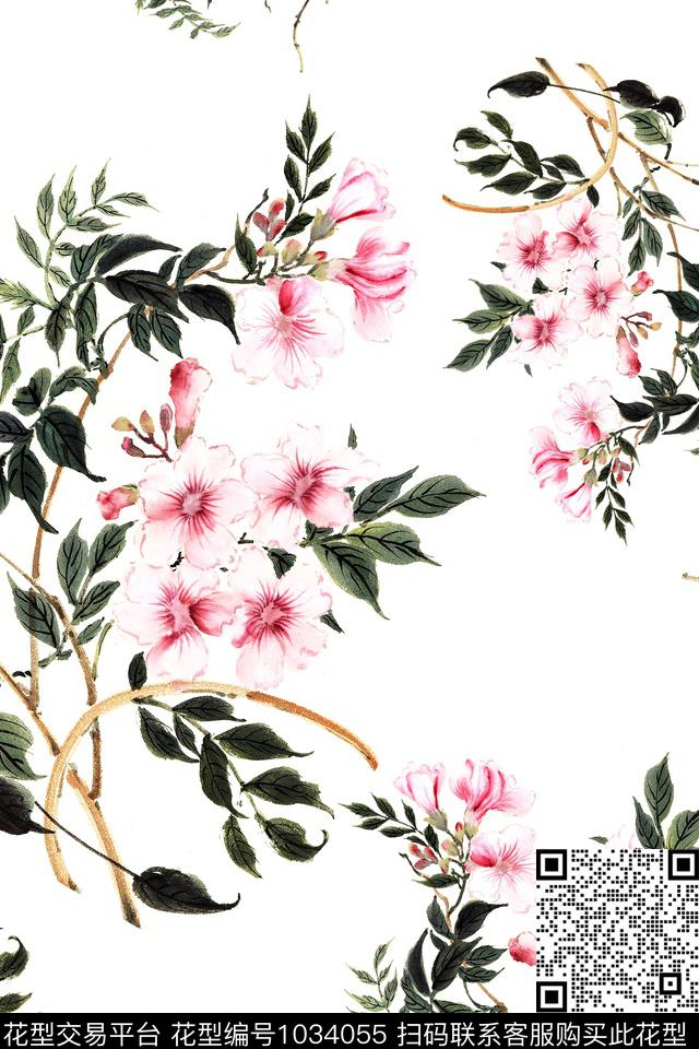 花卉女装清爽底花卉数码印花花型下载（图片编号: 1034055） - 瓦栏（Walan）