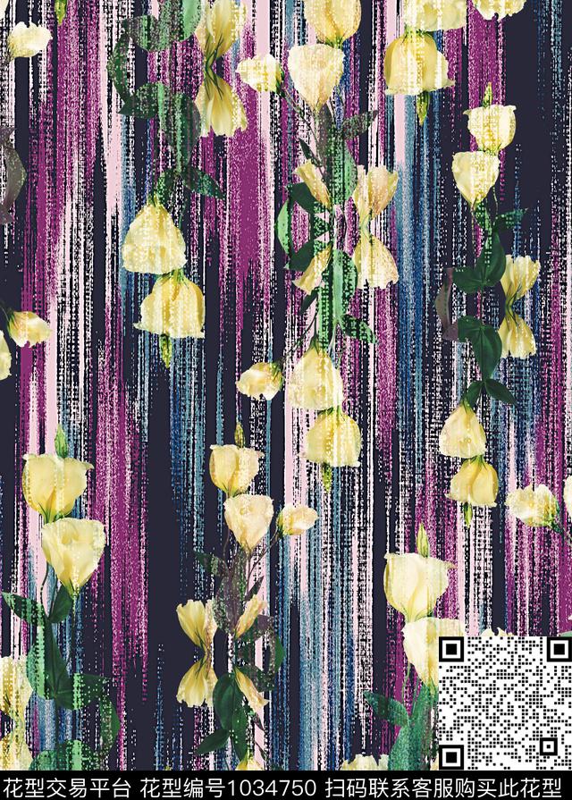 QJ2018-0023.jpg - 1034750 - 条纹 花卉 混合拼接 - 数码印花花型 － 女装花型设计 － 瓦栏