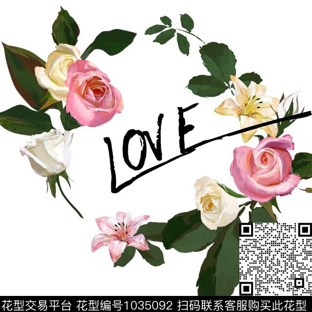 字母胸前独幅花环数码印花花型下载（图片编号: 1035092） - 瓦栏（Walan）