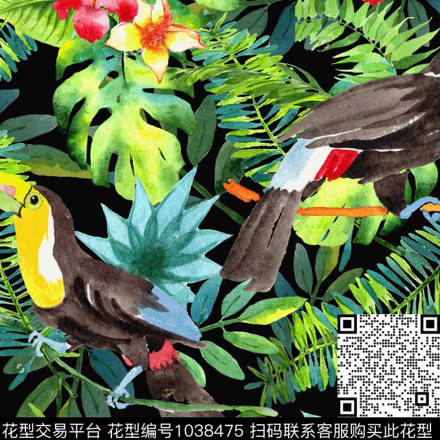 鸟花卉大牌风数码印花花型下载（图片编号: 1038475） - 瓦栏（Walan）
