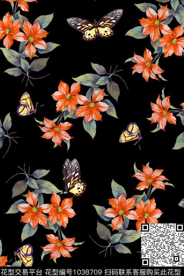 20180331a1.jpg - 1038709 - 花卉 蝴蝶兰 复古 - 数码印花花型 － 女装花型设计 － 瓦栏