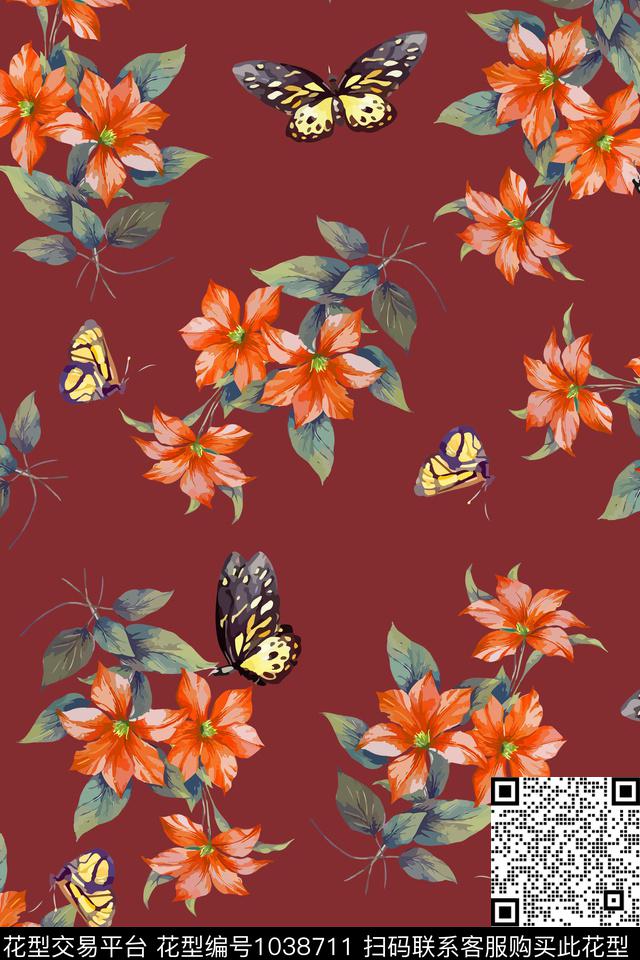 20180331a3.jpg - 1038711 - 花卉 蝴蝶兰 复古 - 数码印花花型 － 女装花型设计 － 瓦栏