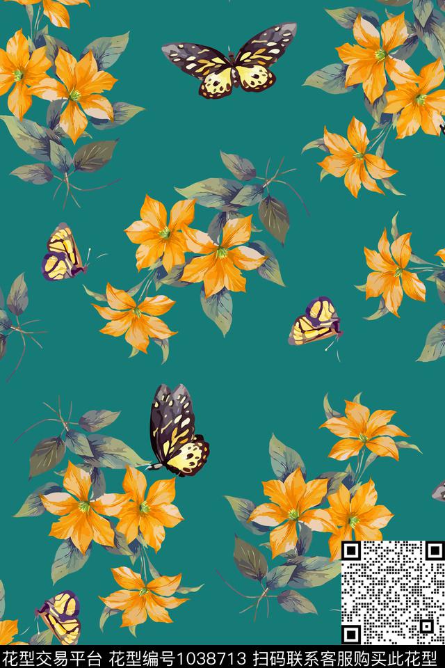 20180331a5.jpg - 1038713 - 花卉 蝴蝶兰 复古 - 数码印花花型 － 女装花型设计 － 瓦栏