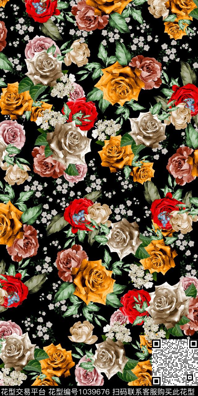 18-1-30.jpg - 1039676 - 手绘花卉 女装 玫瑰花 - 数码印花花型 － 女装花型设计 － 瓦栏