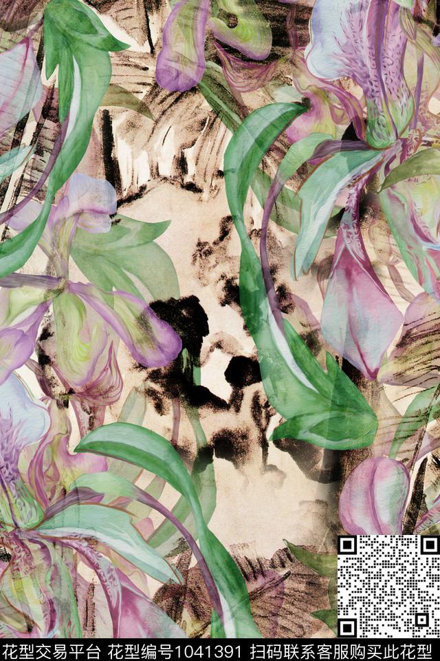 1804-01.jpg - 1041391 - 数码花型 抽象 水墨风 - 数码印花花型 － 女装花型设计 － 瓦栏