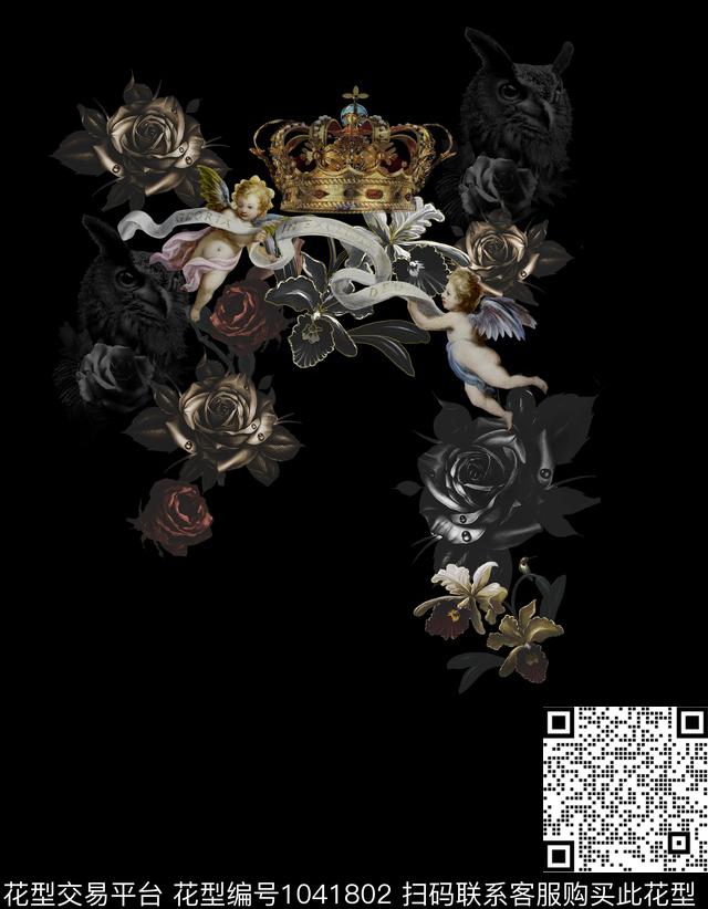 Z9985.jpg - 1041802 - 数码花型 黑白花型 黑底花卉 - 数码印花花型 － 男装花型设计 － 瓦栏