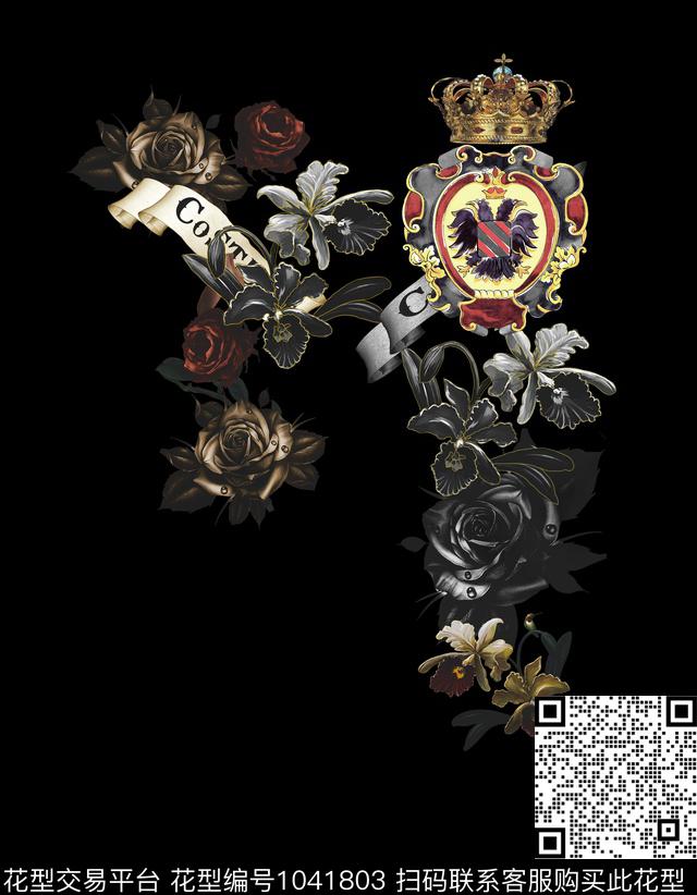 Z9986.jpg - 1041803 - 数码花型 黑白花型 黑底花卉 - 数码印花花型 － 男装花型设计 － 瓦栏