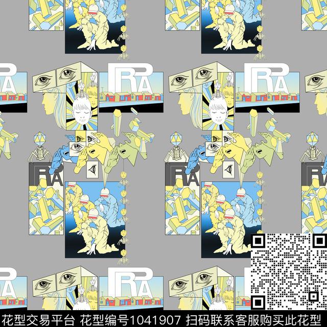 创意漫画配色 (1).jpg - 1041907 - 创意 抽象 大牌风 - 数码印花花型 － 女装花型设计 － 瓦栏
