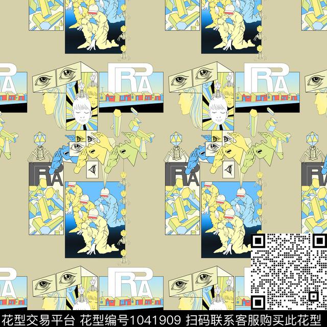 创意漫画配色 (2).jpg - 1041909 - 创意 抽象 大牌风 - 数码印花花型 － 女装花型设计 － 瓦栏