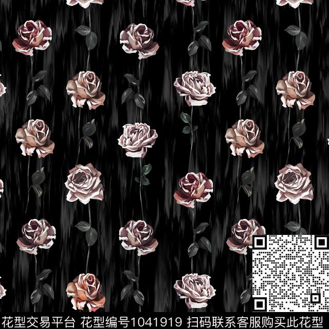 神秘黑色纹理花卉.jpg - 1041919 - 创意 黑底花卉 大牌风 - 数码印花花型 － 女装花型设计 － 瓦栏