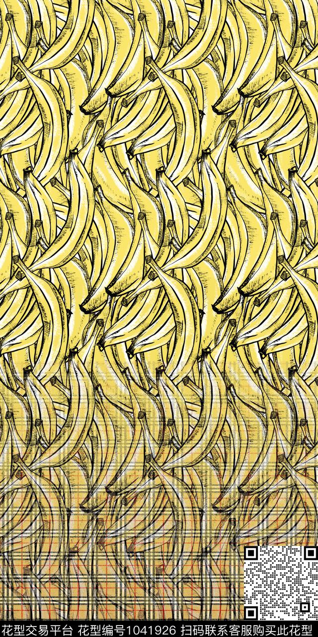 香蕉巴宝莉配色 (2).jpg - 1041926 - 创意 香蕉 大牌风 - 数码印花花型 － 女装花型设计 － 瓦栏