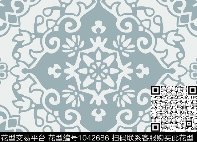 QM20180409.jpg - 1042686 - 墙纸 桌布 复古 - 传统印花花型 － 床品花型设计 － 瓦栏