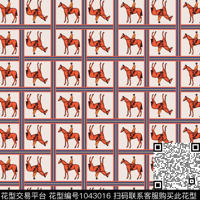 格子骏马 (2).jpg - 1043016 - 创意 马 几何 - 数码印花花型 － 女装花型设计 － 瓦栏