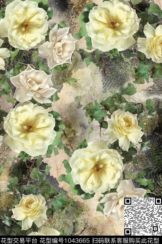 1804-14.jpg - 1043665 - 抽象 水彩花卉 牡丹 - 数码印花花型 － 女装花型设计 － 瓦栏