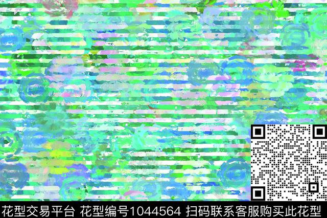 条纹水彩花卉清爽底花卉数码印花花型下载（图片编号: 1044564） - 瓦栏（Walan）