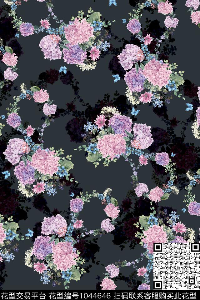 数码花型水彩花卉女装数码印花花型下载（图片编号: 1044646） - 瓦栏（Walan）