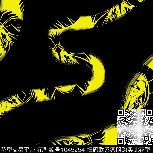 黄线狮子头.jpg - 1045254 - 矢量 狮子 金色 - 数码印花花型 － 男装花型设计 － 瓦栏