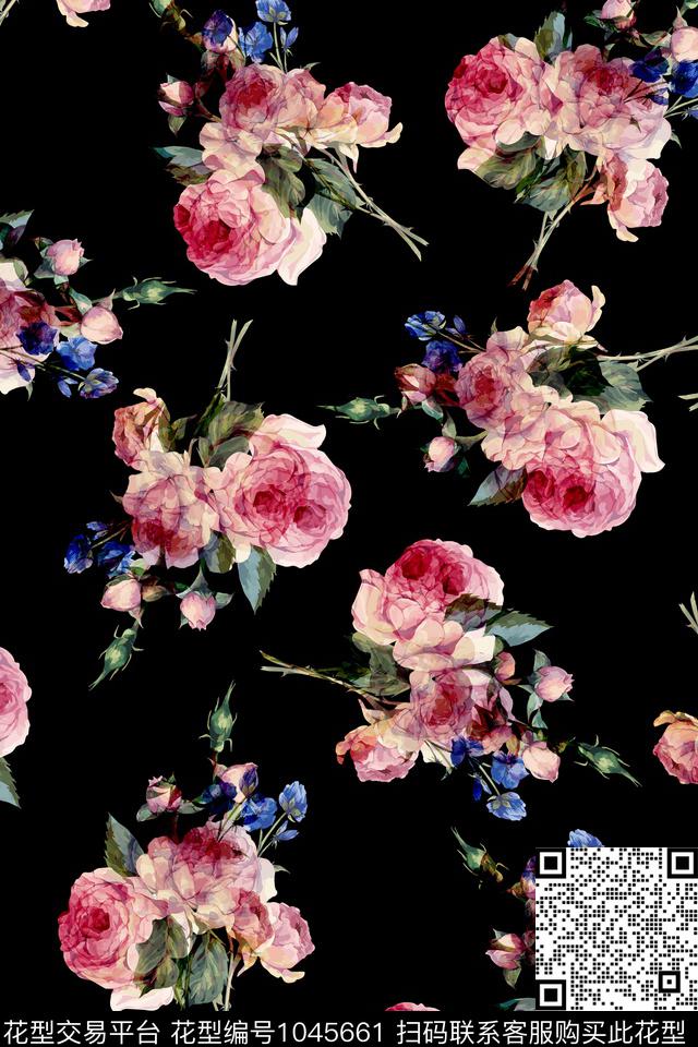 数码花型水彩花卉女装数码印花花型下载（图片编号: 1045661） - 瓦栏（Walan）