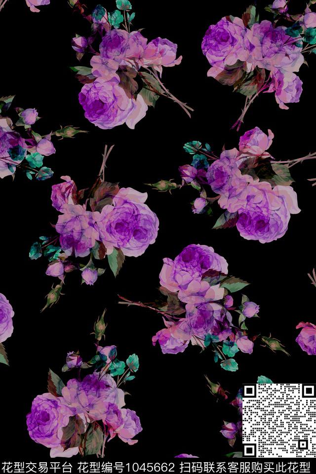 数码花型水彩花卉女装数码印花花型下载（图片编号: 1045662） - 瓦栏（Walan）