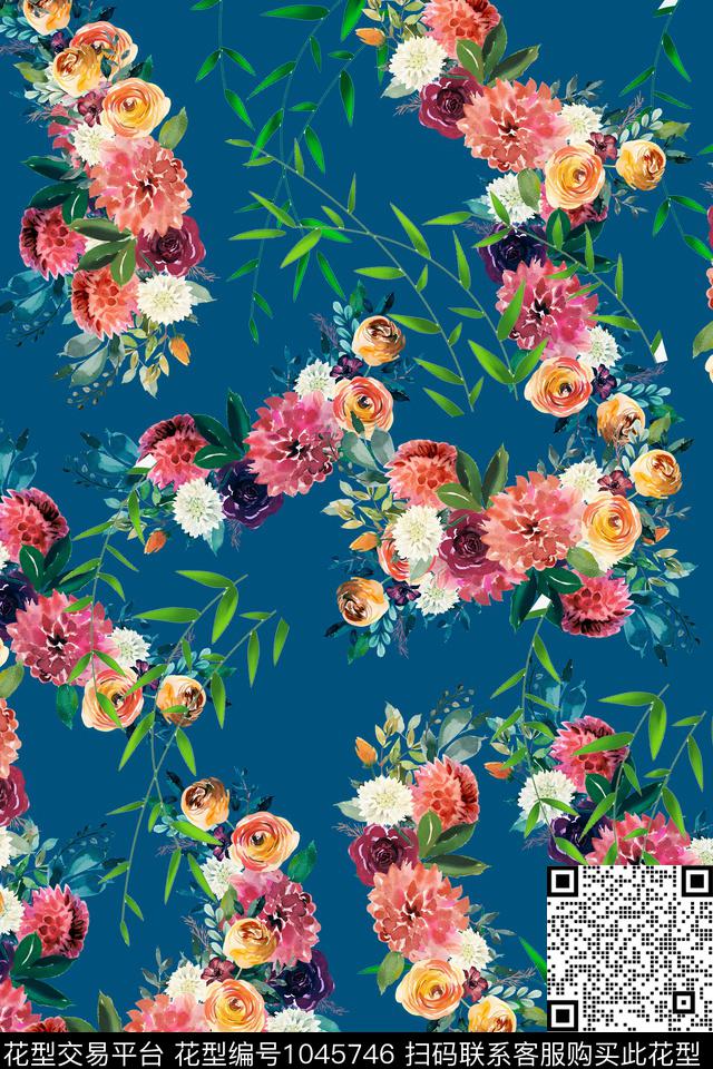数码花型水彩花卉女装数码印花花型下载（图片编号: 1045746） - 瓦栏（Walan）