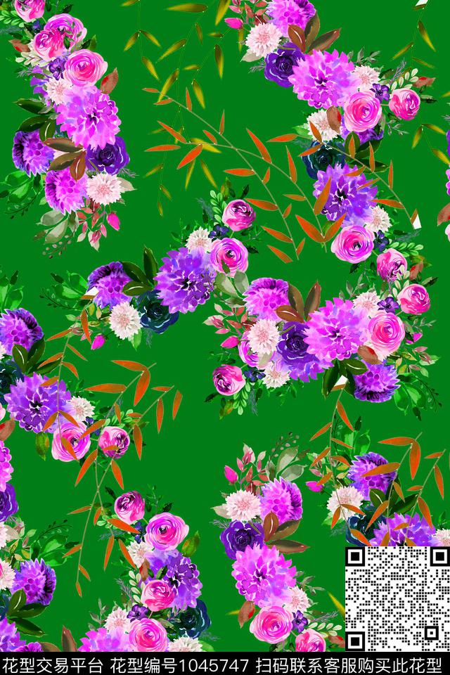 数码花型水彩花卉女装数码印花花型下载（图片编号: 1045747） - 瓦栏（Walan）
