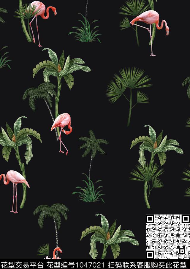redai.jpg - 1047021 - 椰子树 棕榈树 火烈鸟 - 数码印花花型 － 女装花型设计 － 瓦栏