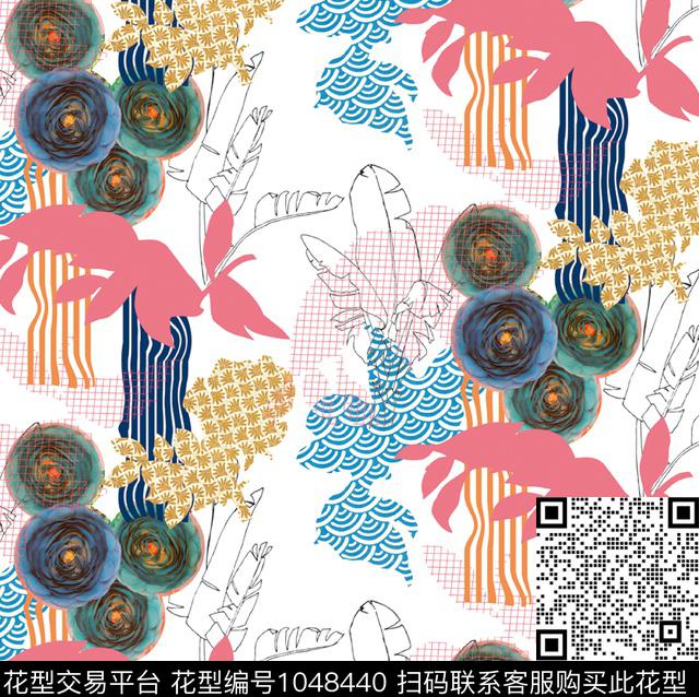 12180417.jpg - 1048440 - 创意 几何定位 趣味 - 数码印花花型 － 女装花型设计 － 瓦栏