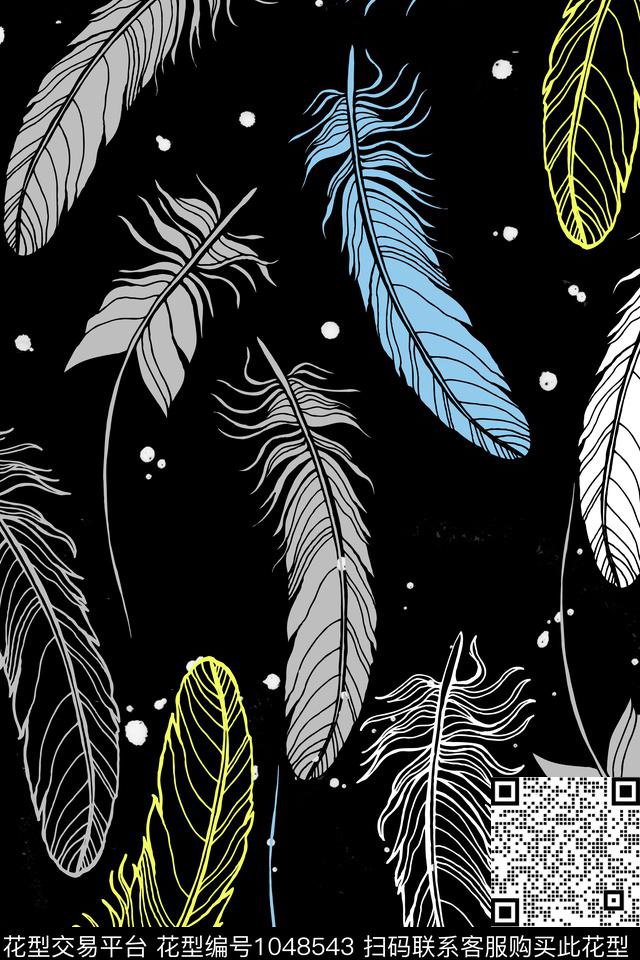 羽毛.jpg - 1048543 - 植物 休闲 羽毛 - 传统印花花型 － 男装花型设计 － 瓦栏