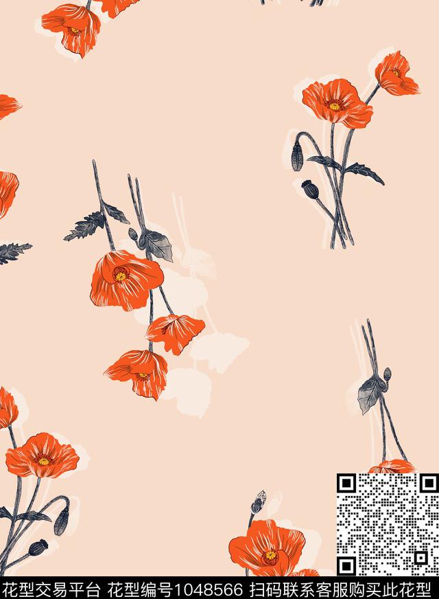 AMFSSD1067.jpg - 1048566 - 花卉 女装 罂粟花 - 传统印花花型 － 女装花型设计 － 瓦栏