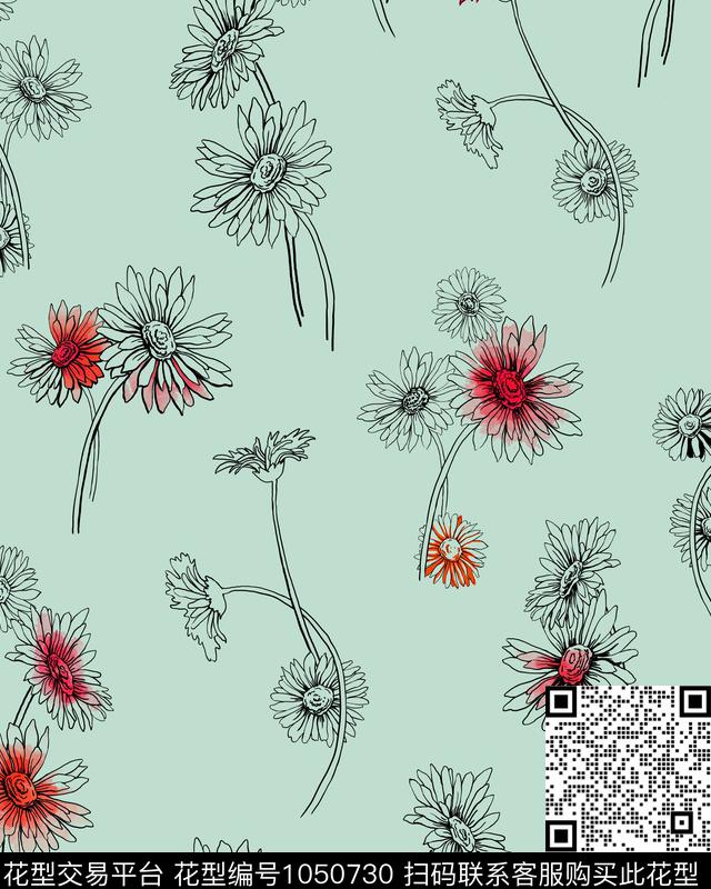 ADCSSD1017-4.jpg - 1050730 - 花卉 女装 小雏菊 - 传统印花花型 － 女装花型设计 － 瓦栏