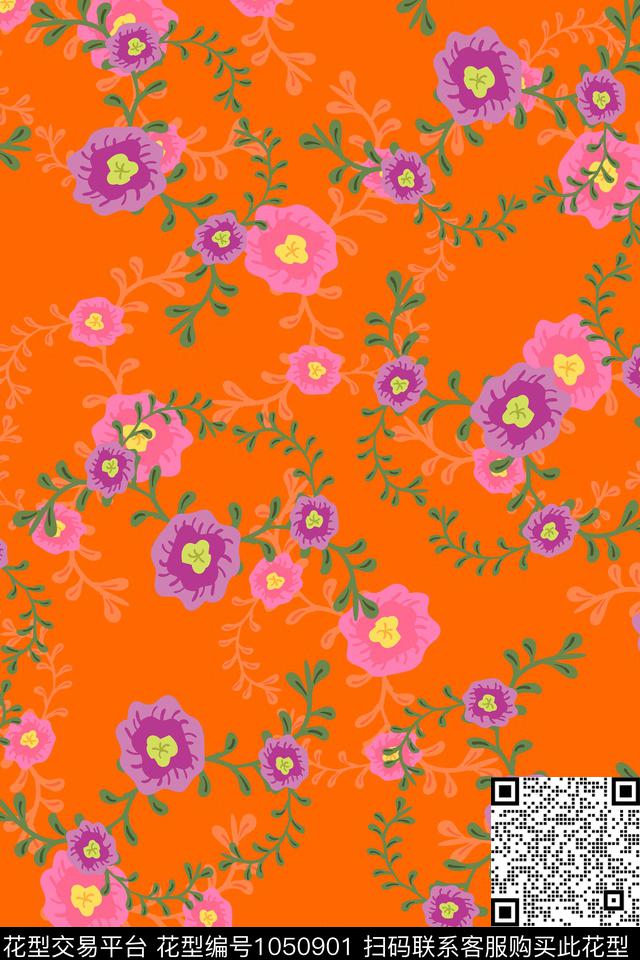 数码花型小碎花水彩花卉数码印花花型下载（图片编号: 1050901） - 瓦栏（Walan）