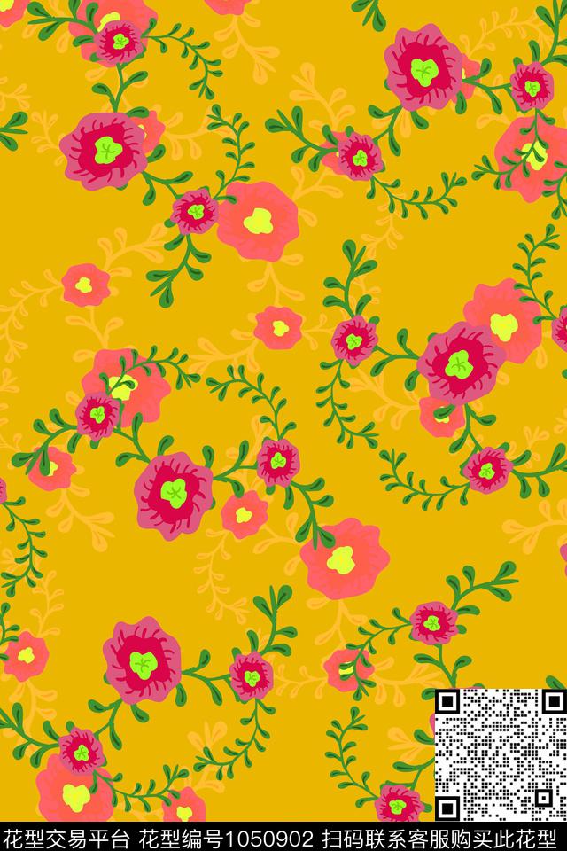 数码花型小碎花水彩花卉数码印花花型下载（图片编号: 1050902） - 瓦栏（Walan）