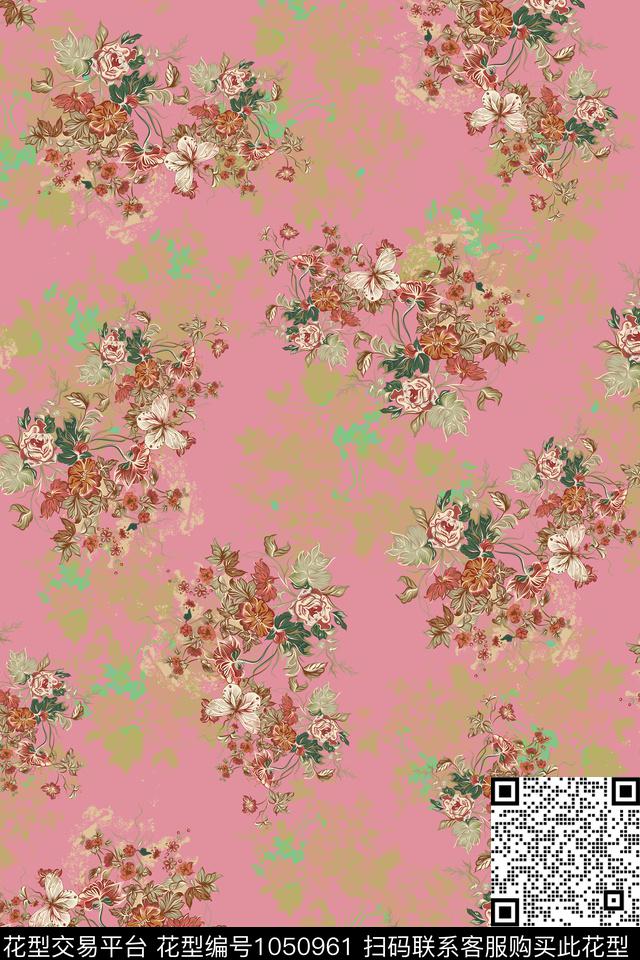 数码花型水彩花卉女装数码印花花型下载（图片编号: 1050961） - 瓦栏（Walan）