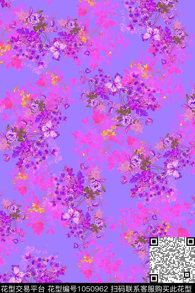 数码花型水彩花卉女装数码印花花型下载（图片编号: 1050962） - 瓦栏（Walan）