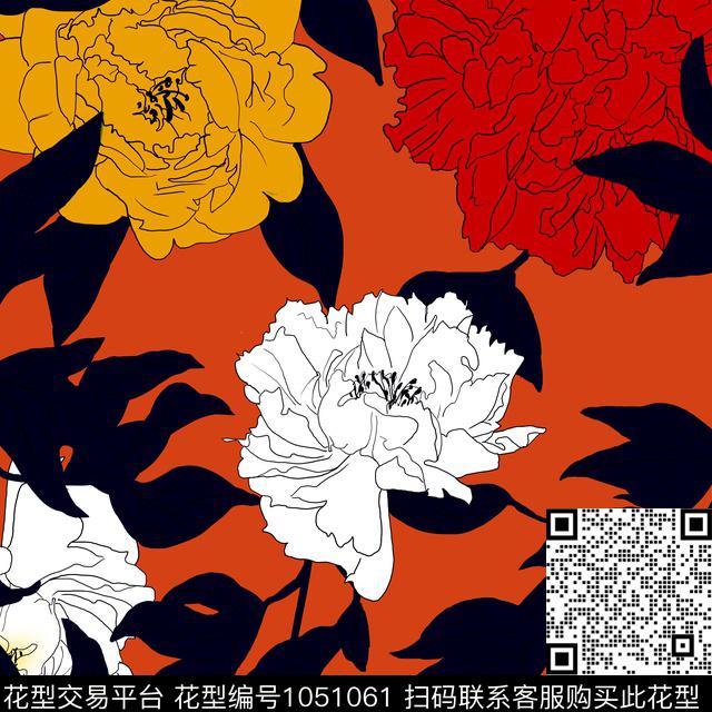 C024a.jpg - 1051061 - 淑女 手绘花卉 连衣裙 - 传统印花花型 － 女装花型设计 － 瓦栏