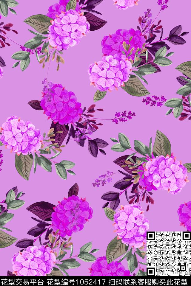 数码花型水彩花卉绿植树叶数码印花花型下载（图片编号: 1052417） - 瓦栏（Walan）
