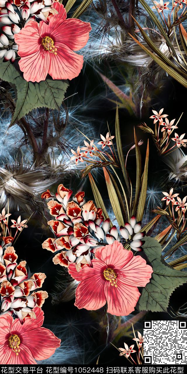 180423-1.jpg - 1052448 - 大花 抽象花卉 绿植树叶 - 数码印花花型 － 女装花型设计 － 瓦栏