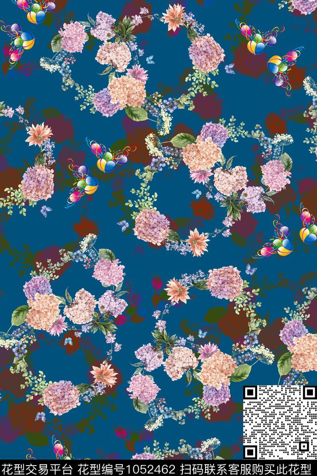 数码花型水彩花卉花卉数码印花花型下载（图片编号: 1052462） - 瓦栏（Walan）