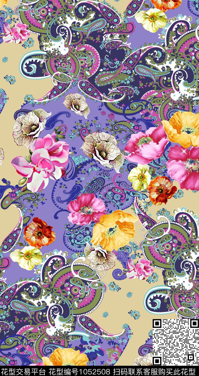 QJ2018-0041.jpg - 1052508 - 数码花型 抽象 混合拼接 - 数码印花花型 － 女装花型设计 － 瓦栏