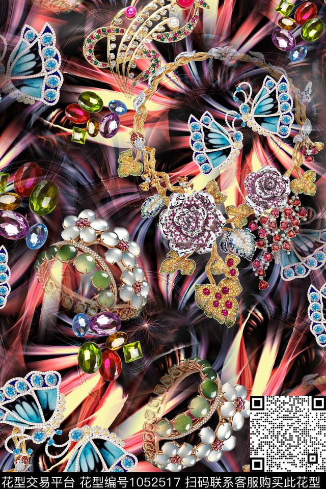 QJ2018-0042.jpg - 1052517 - 抽象 珠宝宝石 炫光 - 数码印花花型 － 女装花型设计 － 瓦栏