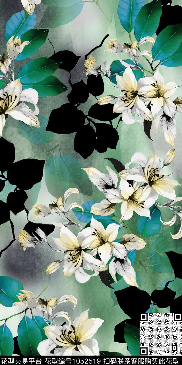 180423-3.jpg - 1052519 - 数码花型 手绘花卉 绿植树叶 - 数码印花花型 － 女装花型设计 － 瓦栏
