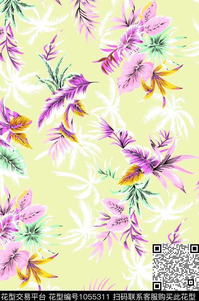 叶子-黄.jpg - 1055311 - 抽象 花卉 女装 - 传统印花花型 － 女装花型设计 － 瓦栏
