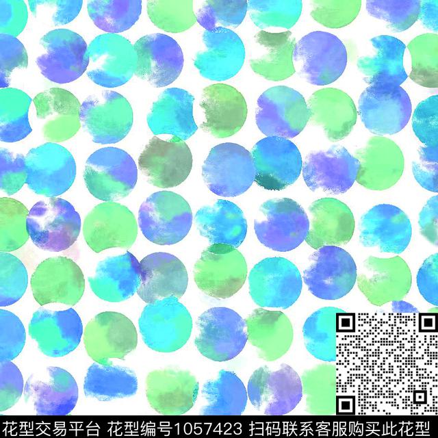 圆形水彩花卉蓝绿色圆球数码印花花型下载（图片编号: 1057423） - 瓦栏（Walan）