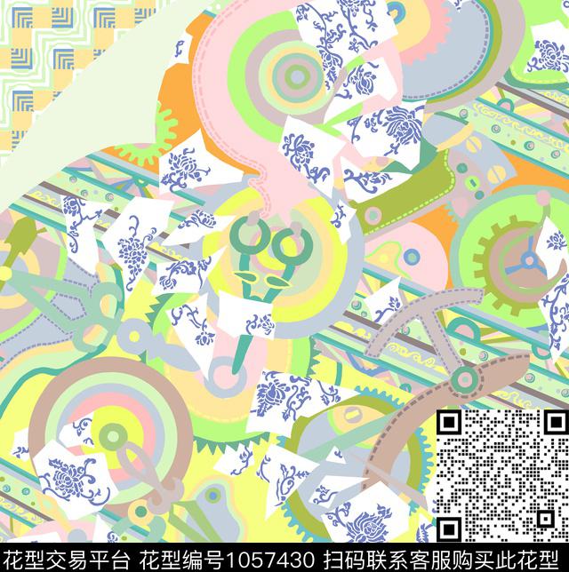 瓷 时.jpg - 1057430 - 中国 原创 撞色设计 - 传统印花花型 － 方巾花型设计 － 瓦栏