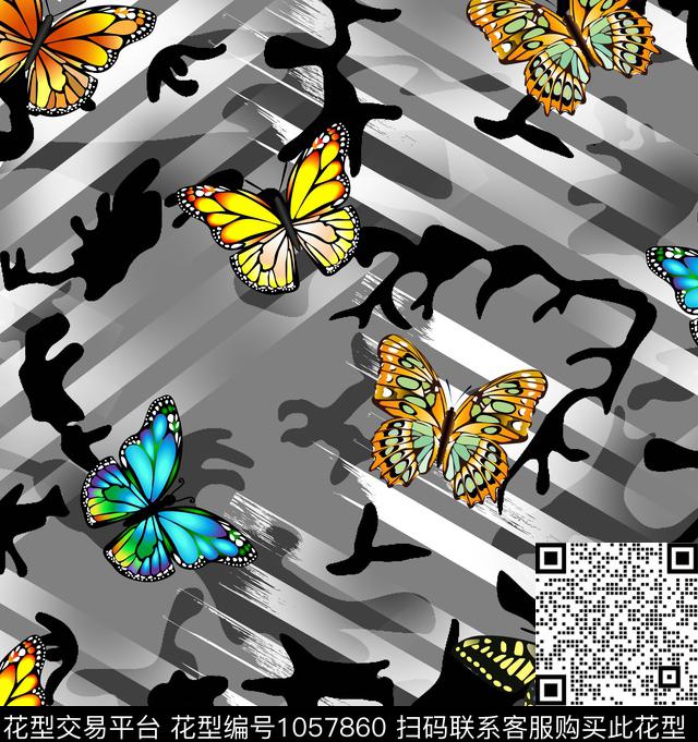 蝴蝶迷彩.jpg - 1057860 - 抽象男装 几何 复古 - 数码印花花型 － 男装花型设计 － 瓦栏