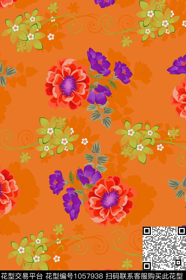 数码花型水彩花卉绿植树叶数码印花花型下载（图片编号: 1057938） - 瓦栏（Walan）