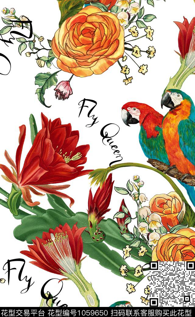 xcwh0934-B.jpg - 1059650 - 数码花型 字母 鹦鹉 - 数码印花花型 － 女装花型设计 － 瓦栏