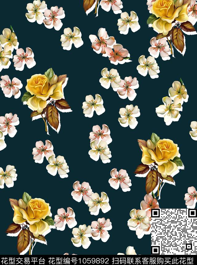 玫瑰花桃花小碎花数码印花花型下载（图片编号: 1059892） - 瓦栏（Walan）