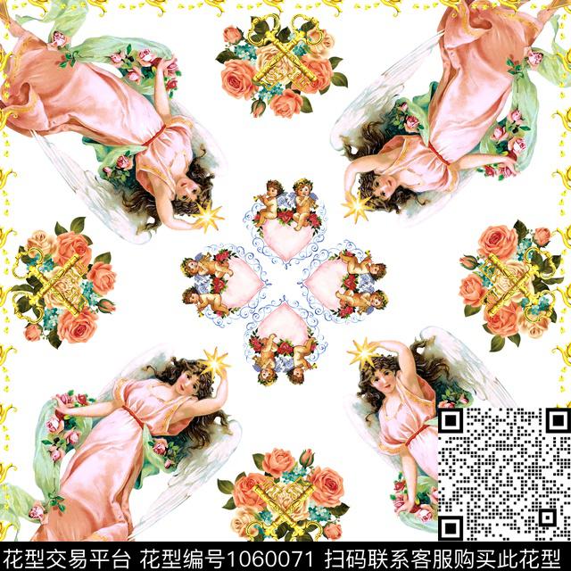 天使方巾-1.jpg - 1060071 - 真丝 几何 天使 - 传统印花花型 － 方巾花型设计 － 瓦栏